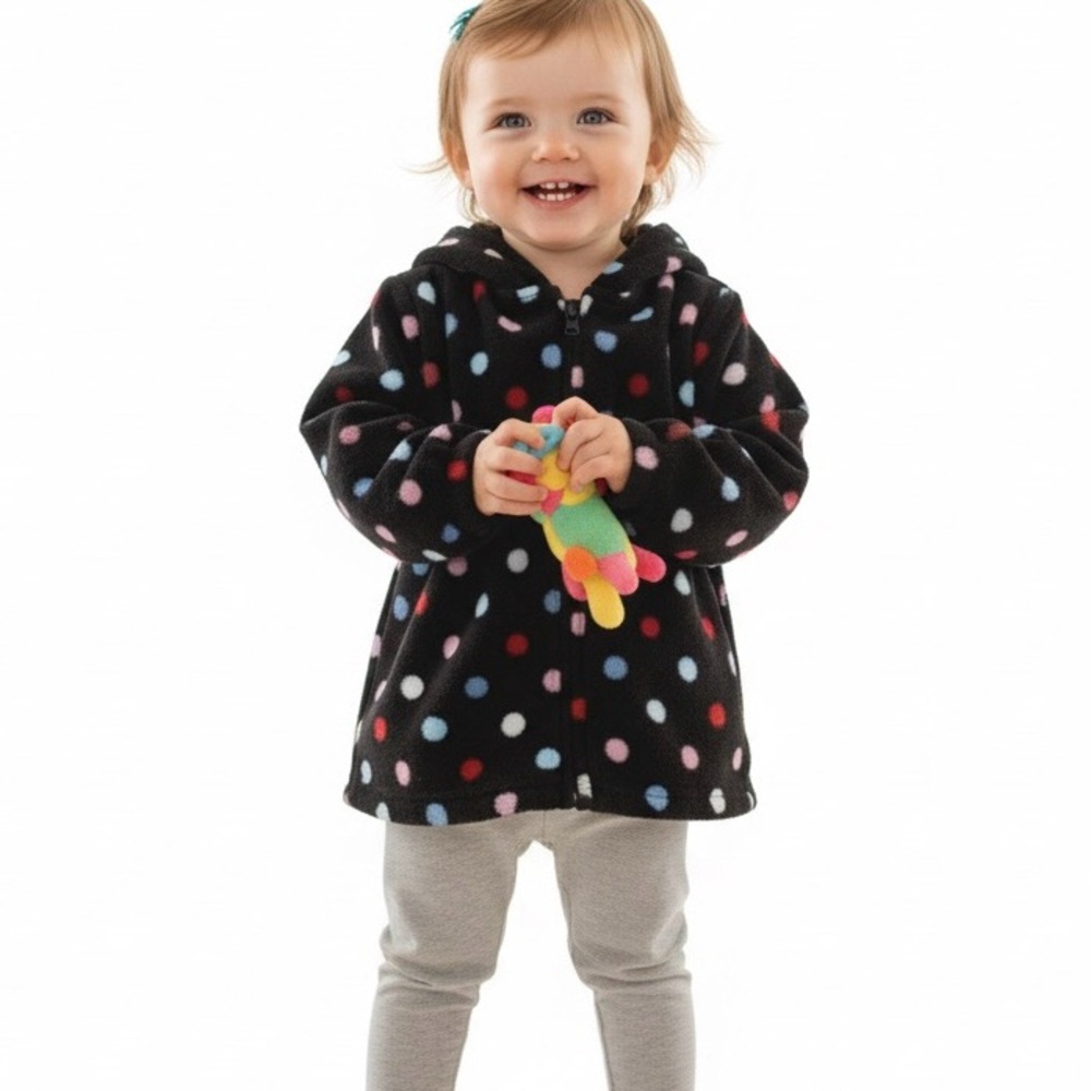 Gymboree Polka Dot Fleece Coat Hood Brown Pink 3T Jacket White Red Blue